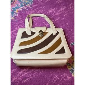 Vintage 70s Retro Cream and brown abstract handbag